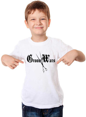 RAMRAMJI Boys Printed Cotton Blend Regular T Shirt(White, Pack of 1)