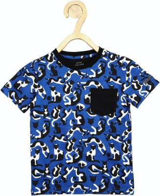 PETER ENGLAND Boys Printed Pure Cotton Regular T Shirt(Blue, Pack of 1)