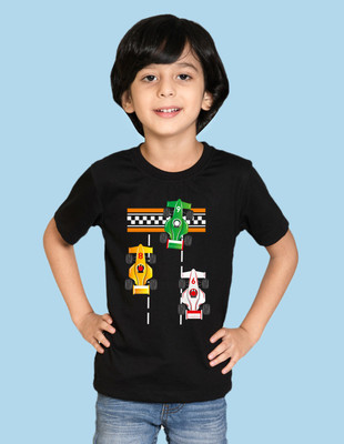 Nusyl Boys Printed Cotton Blend Regular T Shirt(Black, Pack of 1)