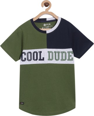 3PIN Boys Typography Pure Cotton T Shirt(Green, Pack of 1)
