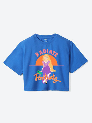 WYM TREND Girls Graphic Print Pure Cotton Regular T Shirt(Blue, Pack of 1)