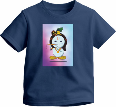 Luv My India Boys & Girls Graphic Print Pure Cotton Regular T Shirt(Blue, Pack of 1)