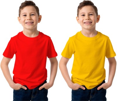 SURTI ENTERPRISES Boys & Girls Solid Pure Cotton Regular T Shirt(Multicolor, Pack of 2)