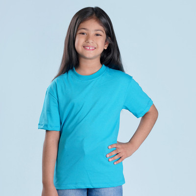 Nusyl Girls Solid Cotton Blend T Shirt(Blue, Pack of 1)