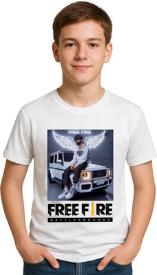 Jugaadifyy Boys & Girls Printed Polyester Regular T Shirt(White, Pack of 1)