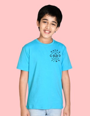 Nusyl Boys Printed Cotton Blend Regular T Shirt(Blue, Pack of 1)