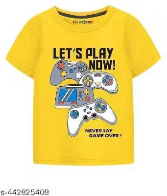 STYLESHIVAM Baby Boys Printed Cotton Blend Regular T Shirt(Yellow, Pack of 1)