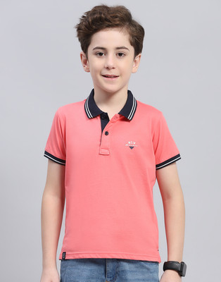 MONTE CARLO Boys Solid Pure Cotton Regular T Shirt(Orange, Pack of 1)