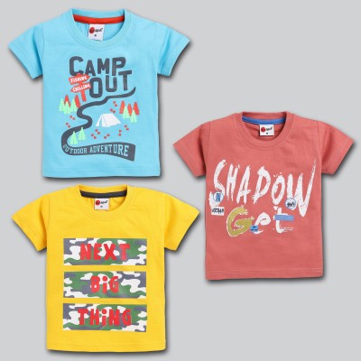 Mars Infiniti Boys & Girls Graphic Print Pure Cotton T Shirt(Yellow, Pack of 3)
