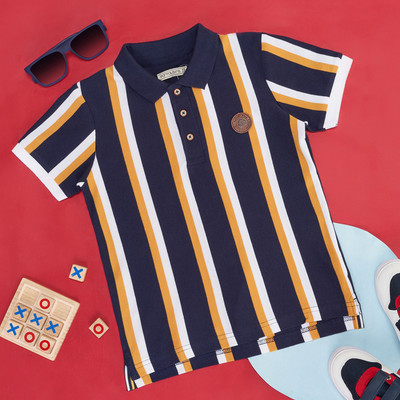 Pantaloons Junior Boys Striped Pure Cotton Regular T Shirt(Multicolor, Pack of 1)