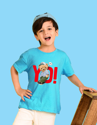 Nusyl Boys Graphic Print Cotton Blend Oversized T Shirt(Blue, Pack of 1)