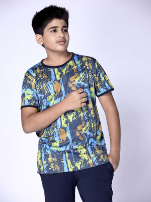 UMILDO Boys Printed Polyester Regular T Shirt(Blue, Pack of 1)