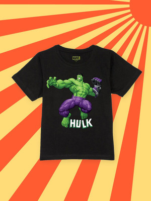 YK Marvel Boys Graphic Print Polyester Regular T Shirt(Black, Pack of 1)