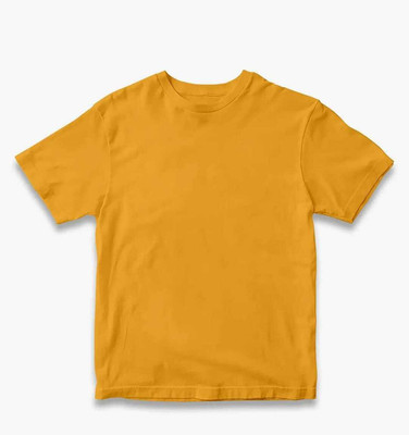 Velassi Boys & Girls Solid Cotton Blend Regular T Shirt(Yellow, Pack of 1)