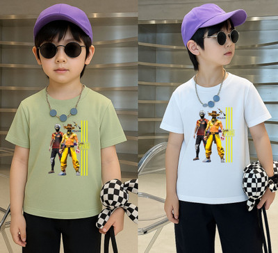 Lecowar Boys Printed, Graphic Print Polyester Regular T Shirt(Green, White, Pack of 1)