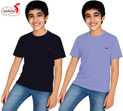 Appleeye Boys Solid Cotton Blend Regular T Shirt(Black, Pack of 2)