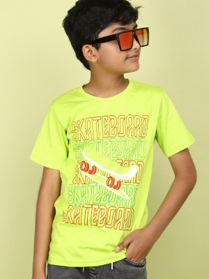 V-MART Boys Printed Cotton Blend Regular T Shirt(Green, Pack of 1)