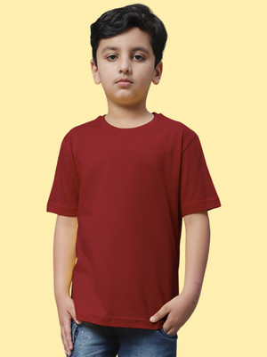 FBAR Boys Solid Pure Cotton Regular T Shirt(Maroon, Pack of 1)