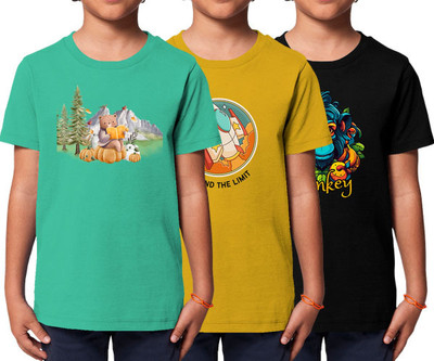 weatherwear Boys Graphic Print Pure Cotton Regular T Shirt(Black, Pack of 3)