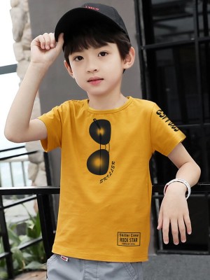 Jump Cuts Boys Printed Cotton Blend Slim T Shirt(Yellow, Pack of 1)