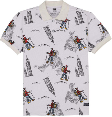 Status Quo Boys Printed Elastane, Cotton Blend Regular T Shirt(White, Pack of 1)