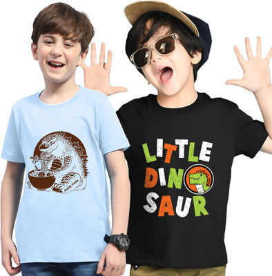 Kiddy Viddy Boys Printed Cotton Blend Regular T Shirt(Black, Light Blue, Pack of 2)