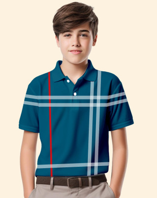 ENITOR Boys Printed Cotton Blend Regular T Shirt(Dark Blue, White, Pack of 1)