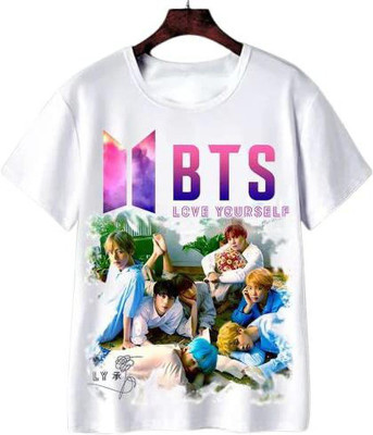 BBZ Boys & Girls Printed Polyester Regular T Shirt(White, Pack of 1)