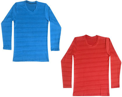 Indistar Boys Striped Polyester Regular T Shirt(Blue, Pack of 2)