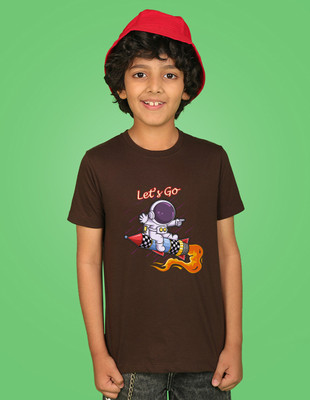 Nusyl Boys Graphic Print Cotton Blend Regular T Shirt(Brown, Pack of 1)