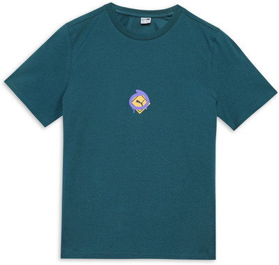 PUMA Boys & Girls Solid Cotton Blend Regular T Shirt(Green, Pack of 1)