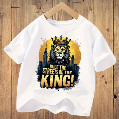 GPGARMNETS Boys Printed Polyester Regular T Shirt(White, Pack of 1)