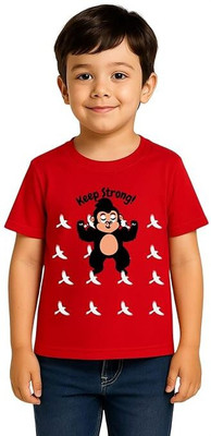 Sattitude Boys Printed Cotton Blend Regular T Shirt(Red, Pack of 1)