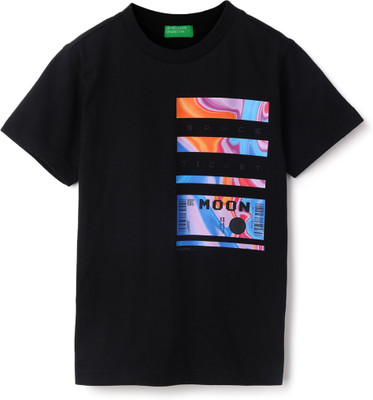 United Colors of Benetton Baby Boys Graphic Print Pure Cotton Regular T Shirt(Black, Pack of 1)