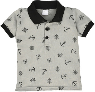 HRIT Boys Printed Cotton Blend Regular T Shirt(Grey, Pack of 1)