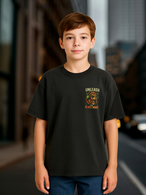 Show In Style Boys Printed Cotton Blend Oversized T Shirt(Black, Pack of 1)