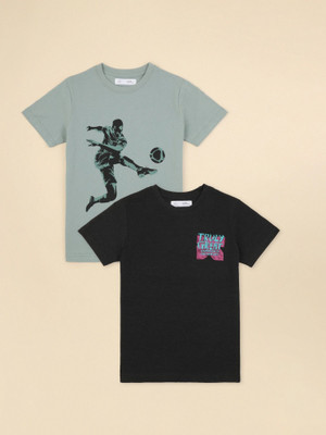 Alan Jones Boys Printed Cotton Blend Regular T Shirt(Black, Grey, Pack of 2)