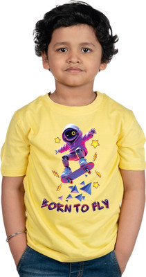 CHOMMBOOKA TRENDING Boys & Girls Graphic Print Pure Cotton Regular T Shirt(Yellow, Pack of 1)