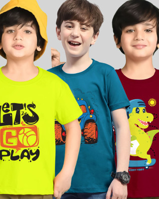 ENITOR Boys Printed Cotton Blend Regular T Shirt(Multicolor, Pack of 3)