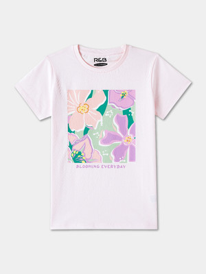 R&B Girls Graphic Print Pure Cotton Regular T Shirt(Pink, Pack of 1)