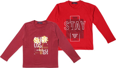 NeuVin Boys & Girls Printed Cotton Blend Regular T Shirt(Multicolor, Pack of 1)