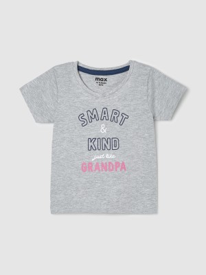 MAX Baby Boys Typography Pure Cotton Regular T Shirt(Grey, Pack of 1)