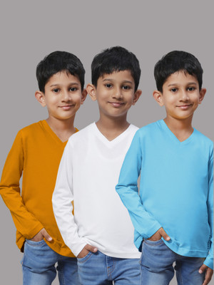 FRISKERS Boys Solid Pure Cotton Regular T Shirt(Multicolor, Pack of 3)