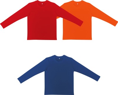 Ayvina Boys Solid Pure Cotton Regular T Shirt(Multicolor, Pack of 3)