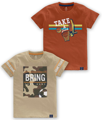 Codez Boys Printed Cotton Blend Regular T Shirt(Multicolor, Pack of 2)