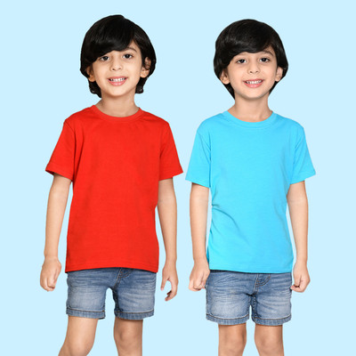 Nusyl Boys Solid Cotton Blend Regular T Shirt(Red, Pack of 2)