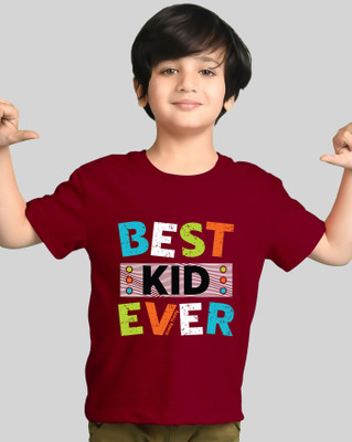 AOOSH Boys Printed Cotton Blend Regular T Shirt(Maroon, Pack of 1)