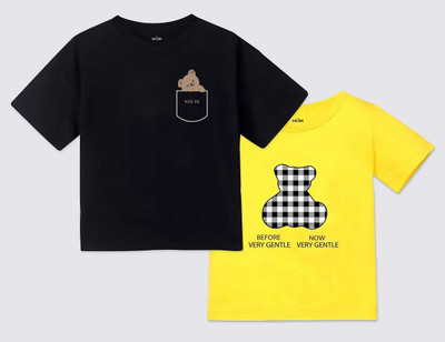 AALEKH Baby Boys & Baby Girls Printed Pure Cotton Regular T Shirt(Yellow, Pack of 2)