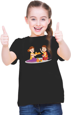 Mahi Fab Trend Girls Printed Polyester Oversized T Shirt(Black, Pack of 1)