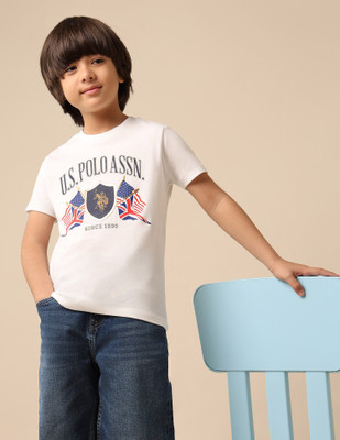 U.S. POLO ASSN. Boys Graphic Print Pure Cotton Regular T Shirt(White, Pack of 1)